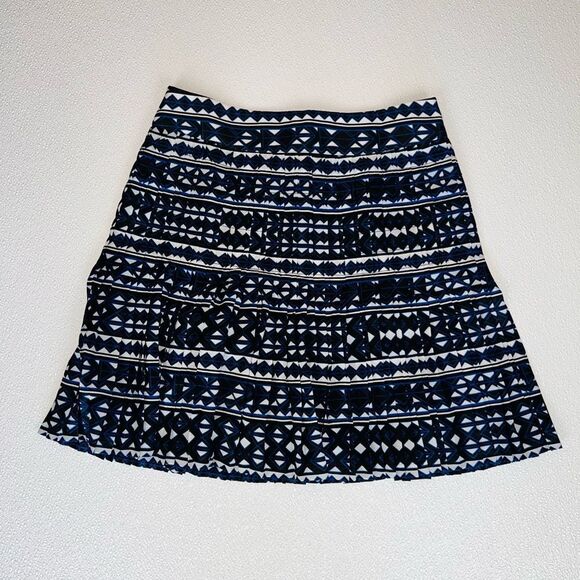J. Crew Pleated Geometric Print Skirt Blue/White Size 0 - Picture 3 of 10